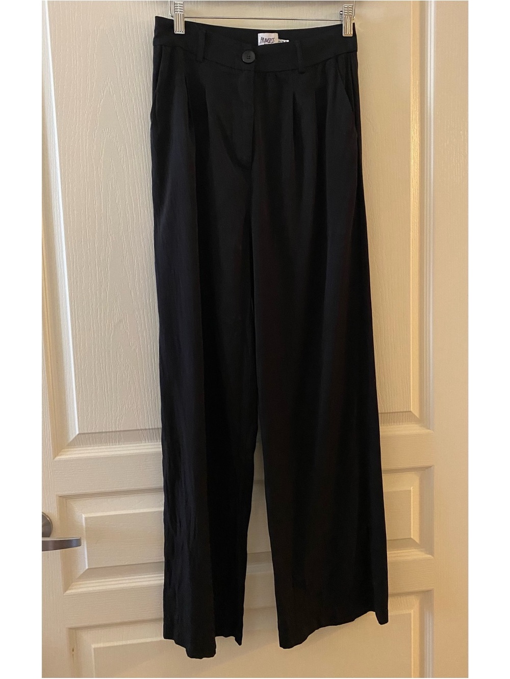PRINCESS POLLY Satin High-Waisted Trousers in Black - US6